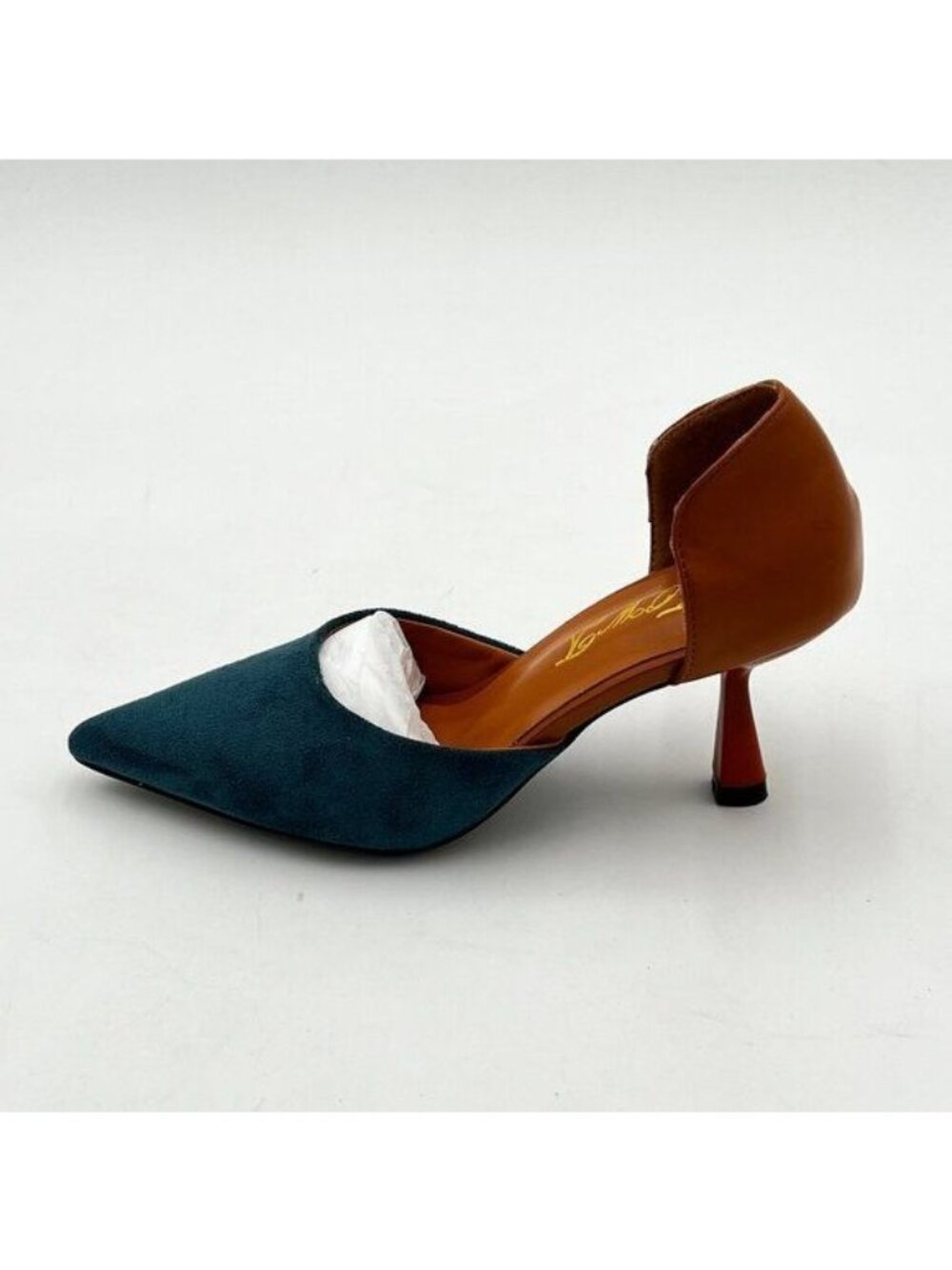 FOWT Nary Brown Two Tone D'Orsay Slip on for Woman Pointed Toe Mid Heels Pumps